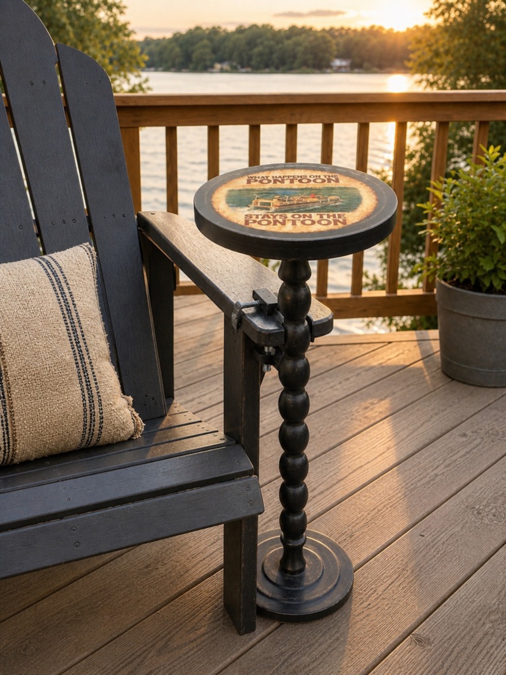 Lake Cabin Drink Table – Pontoon Humor | Rustic Side Table